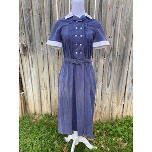 Vintage 70's David Warren New York Union Made Blue Pinstripe Dress & Belt Set
